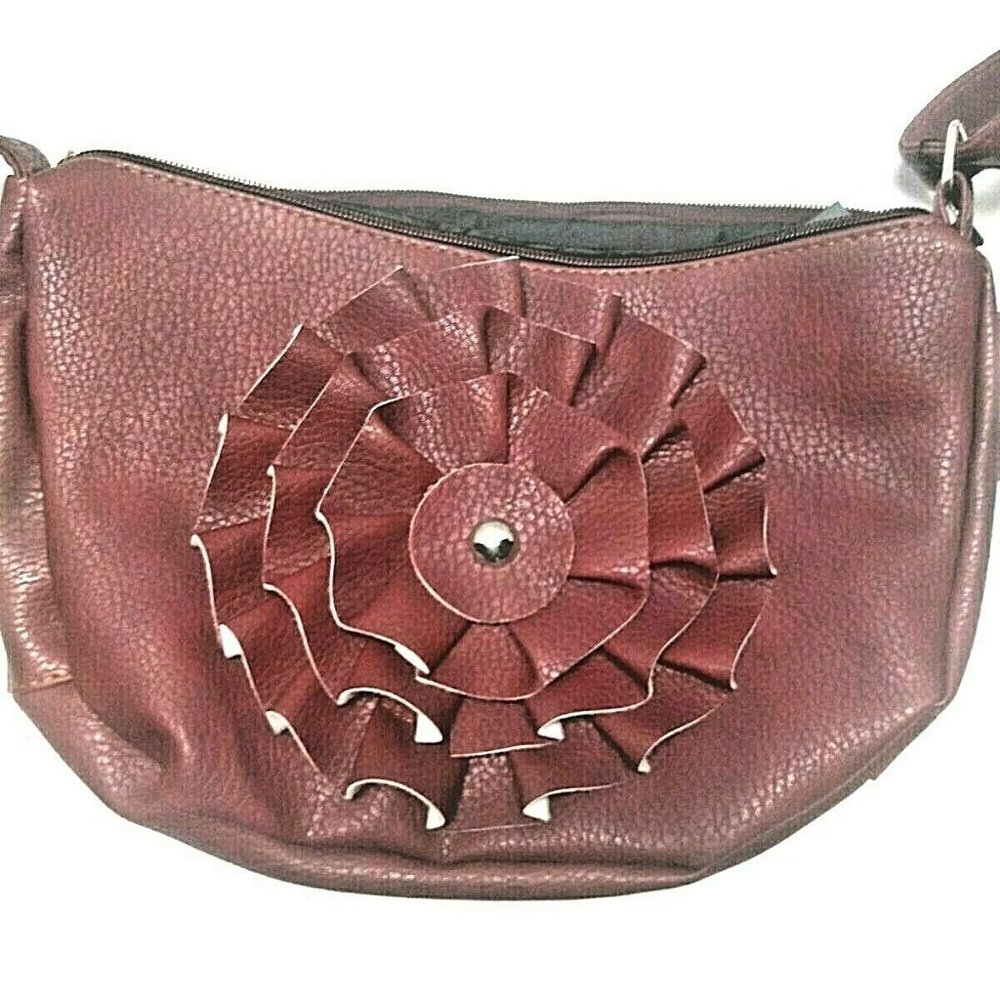 Handbag Burgundy with Flower Tote Purse Shoulder
